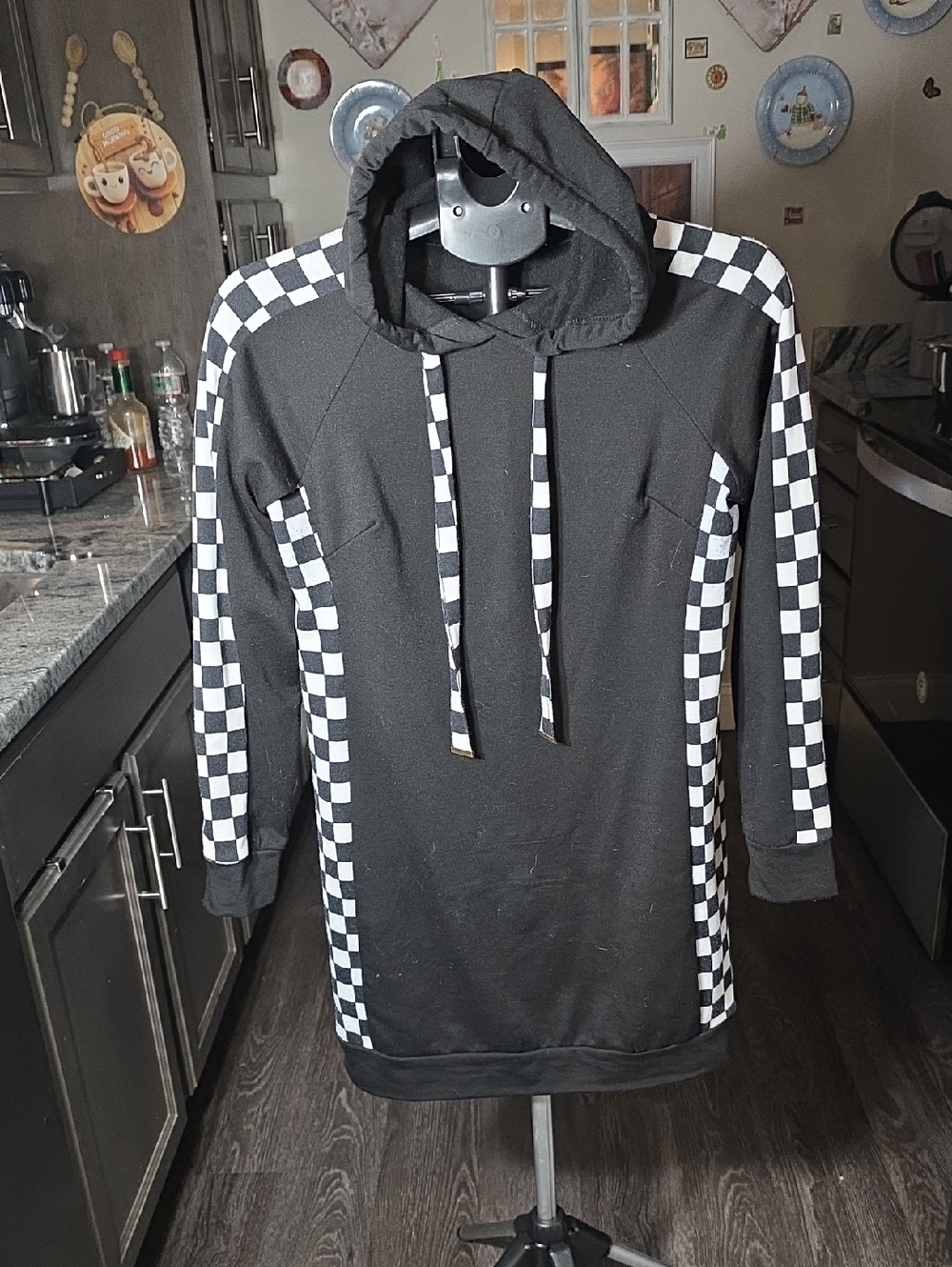 No Boundaries Black Hoodie with White Checkered Panels